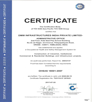 ISO 18001:2007 Certificate
